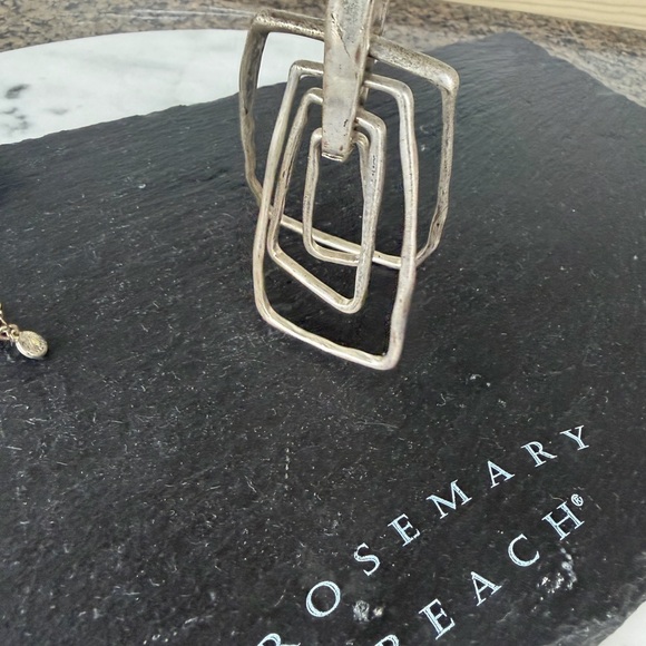 Silver Geometric Silver Heavy Pendant Long Leather Cable Cord Necklace w Pearl - Picture 11 of 17